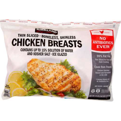 KIRKLAND SIGNATURE THIN SLICED BONELESS CHICKEN BREAST    10 LBS