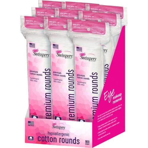 SWISSPERS PREMIUM HYPOALLERGENIC COTTON ROUNDS 900 CT